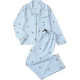 BEAUDRM Women's 2 Piece Bow Pajama Set Striped Long Sleeve Button Down Sleepwear with Pants Loungewear