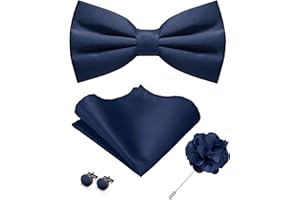 JEMYGINS Solid Color Pre-tied Bow Tie and Pocket Square Cufflinks Lapel Pin Sets for Men 4PCS