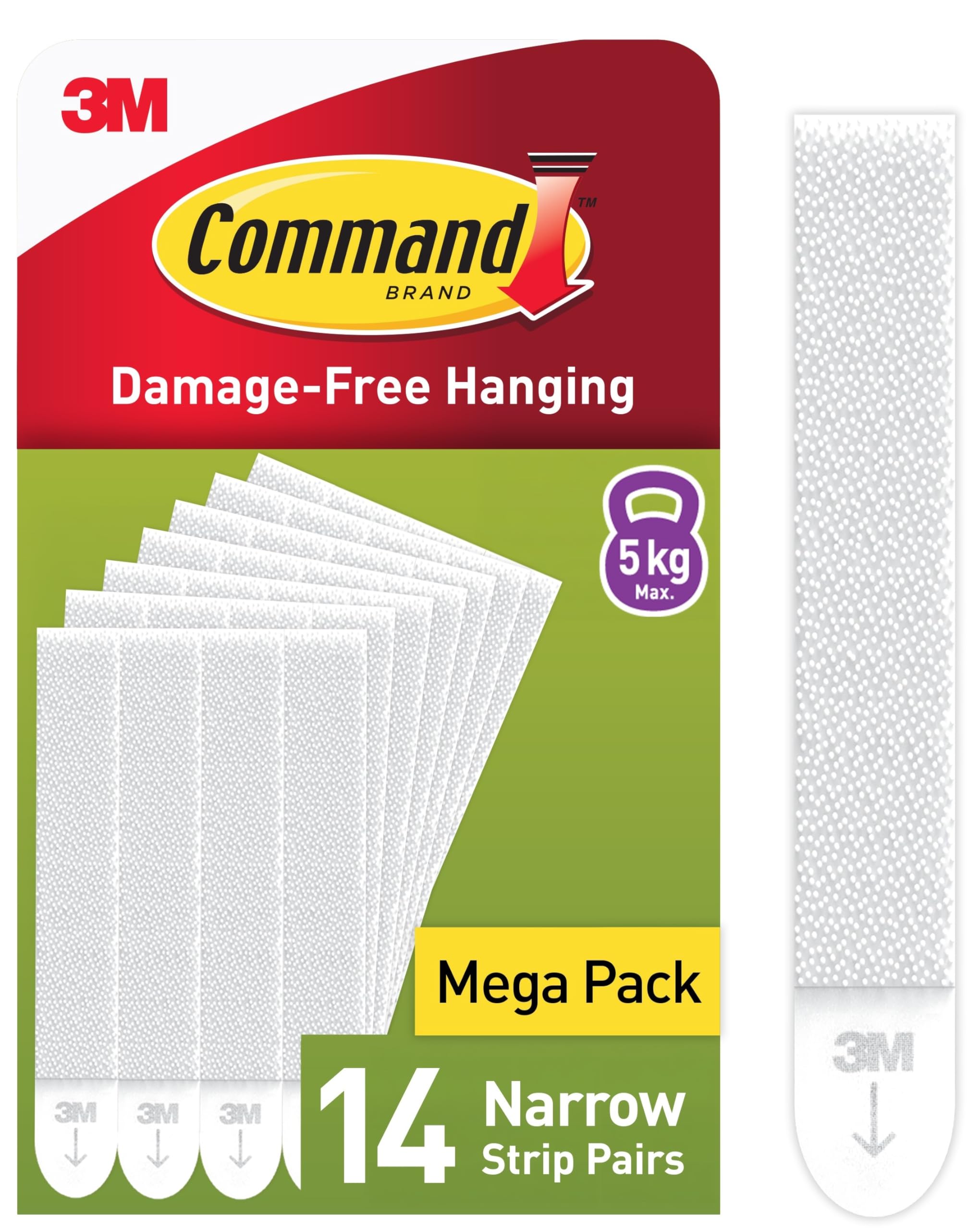 Command Picture Hanging Strips, Narrow, Value Pack - 14 Pairs (28 Strips) - Adhesive Strips - Ideal for Pictures with Thin Frames - Damage Free Hanging, White