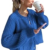 Hixiaohe Cardigan Sweater for Women Long Sleeve Button Y2K Chunky Knit Sweater Fall Casual Open Front Outwear Knitwear Coat(Blue,M)