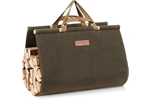 Zettfuly Firewood Carrier with Handles - Waxed Canvas Log Carrier, Water Resistant Wood Tote Bag, 38x19in, Green