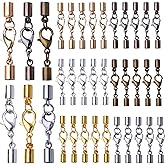 BronaGrand Lobster Claw Clasps 36pcs Alloy Leather Cord Ends Lobster Claw Clasp Cord Necklace End Caps in 6 Colors