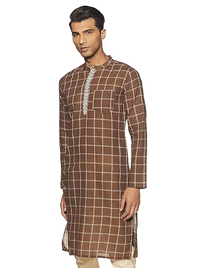 Men's cotton achkan Kurta (SS19/NAY-1006 A_ Brown_ Medium)
