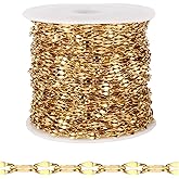 [33FT] 18K Gold PVD Plated Lip Chains for Jewelry Making 2MM Stainless Steel Sparkly Link Chain Bulk for Necklace Bracelet