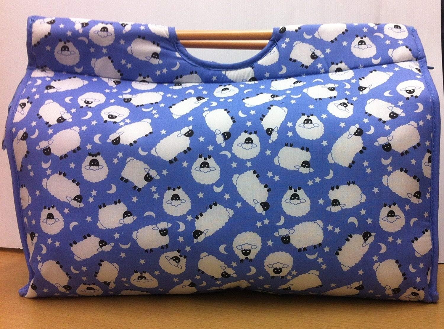 Pretty Light Blue with White Sheep, Stars and Moon Pattern 43cm Approx Length, 32cm Approx Height, Large Knitting Bag
