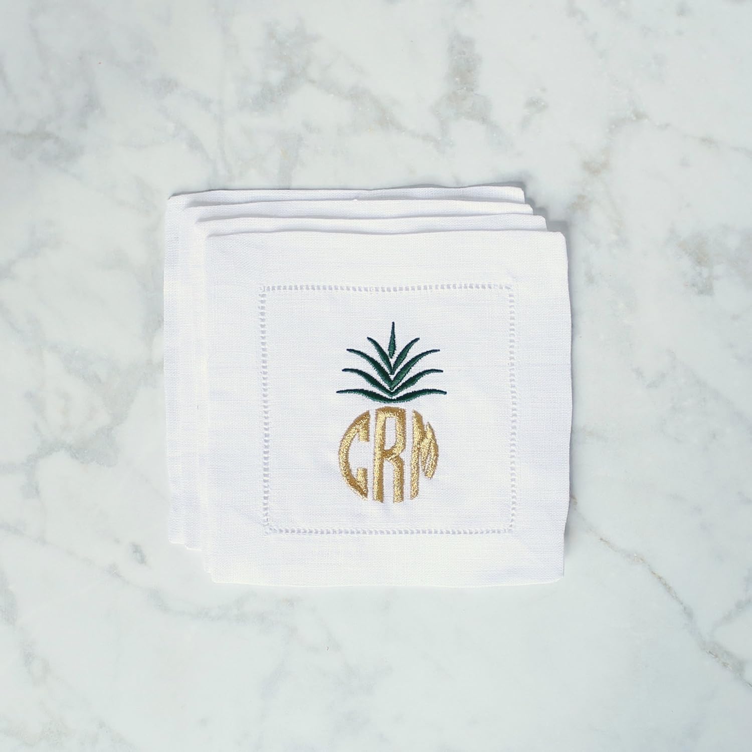 Monogram Linen Cocktail Napkin Set, Embroidered Cocktail