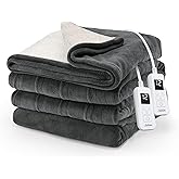 Sunbeam Royal Luxe Microplush Reverse Sherpa Heated Electric Blanket Queen Size, 90" x 84", 12 Heat Settings, 12-Hour Selectable Auto Shut-Off, Fast Heating, Machine Washable, Warm and Cozy, Night Fog