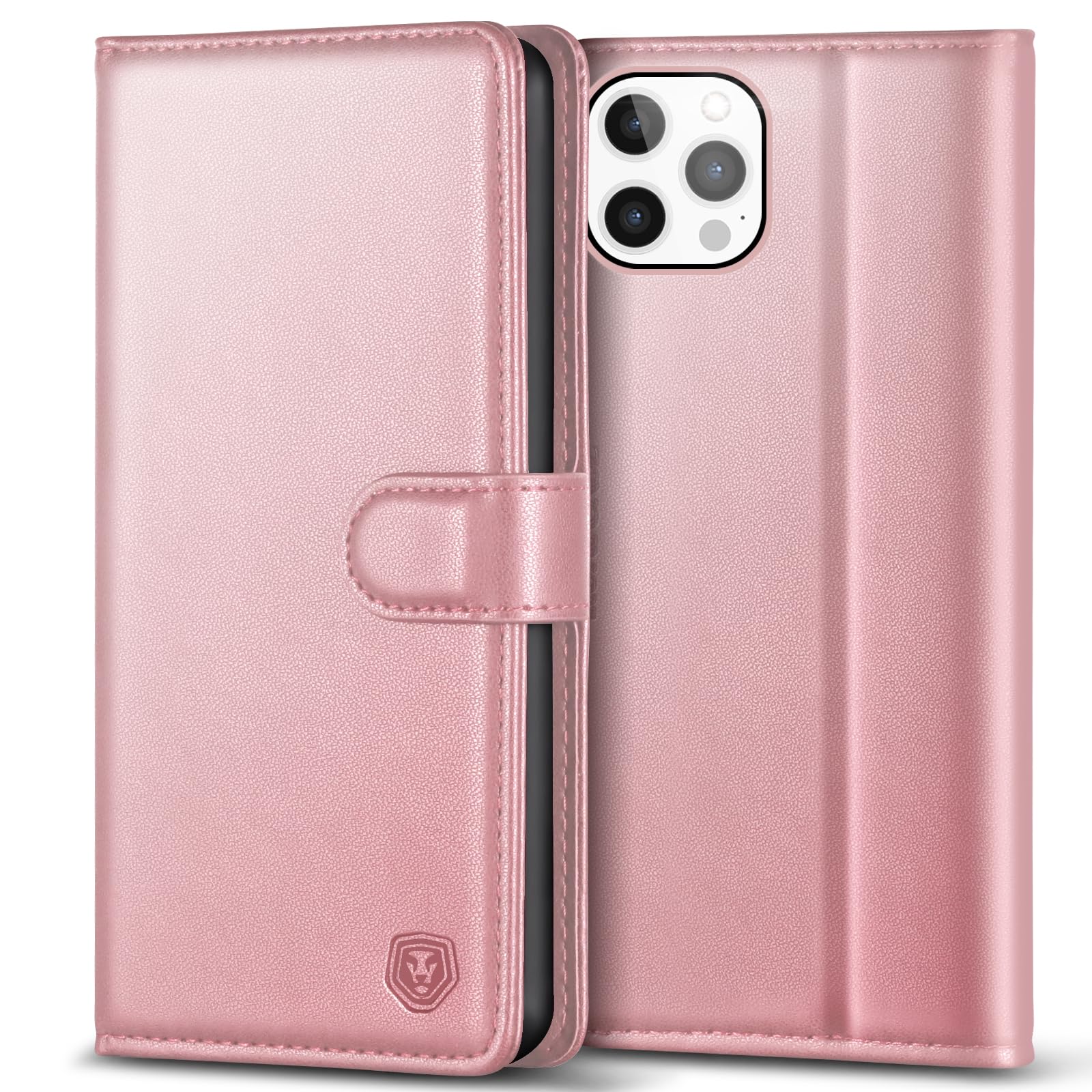 Kuafcase Compatible for iPhone 12 Pro Max Case with 4 Card Slots Magnetic Closure Kickstand Shockproof Protective Phone Case Compatible for iPhone 12 Pro Max - Rose Gold — image 1