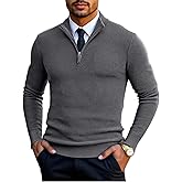 COOFANDY Men's Quarter Zip Pullover Sweater Slim Fit Knit Mock Neck Polo Sweaters