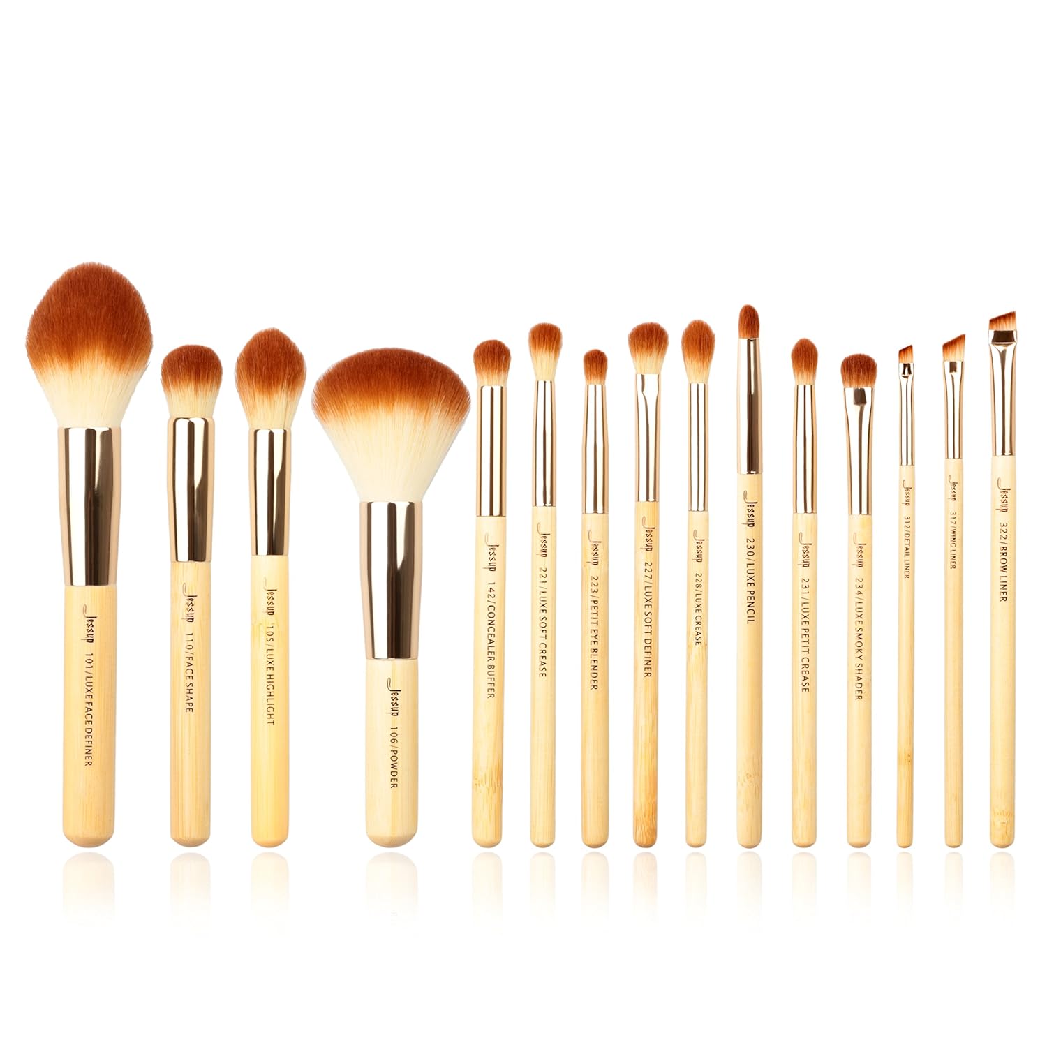 Jessup Brand Beauty 15pcs Bamboo Set Makeup Brushes Tools