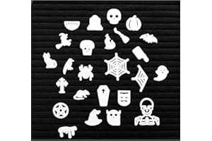 Nomnu Halloween Letter Board Characters White Spooky Emojis for Letterboard Gothic Icons, +80pcs Felt Message Board Accessories Pumpkin, Coffin, Skeleton, Skull, Spider, Spiderweb, Bat, Witch