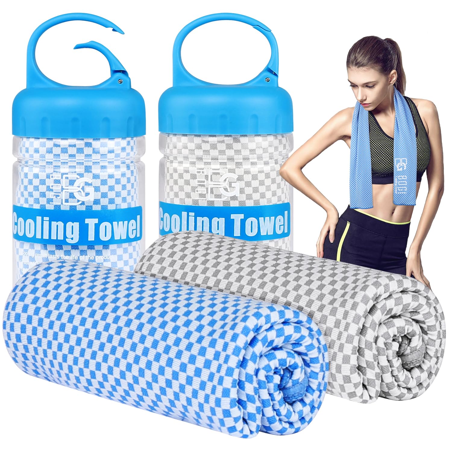 BOGI 2 Pack Cooling Towel, Cooling Towels for Neck(100x30 cm) Ice Towel Cooling Towel, Soft Breathable Sweat Towel for men & women,Stay Cool for Yoga, Sport, Gym Camping & More Activities | Blue+Grey