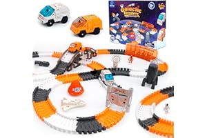 USA Toyz Galactic Race Tracks for Kids- 250pk Speedway Race Car Track Set with 225 Flexible Roads, 2 LED Toy Cars, Tunnels, Gate, Bridge, Intersection, Space Toys, STEM Building Toy for Boys and Girls