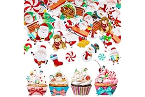 Gersoniel 300 Pieces Edible Christmas Cake Decorations Cupcake Topper Edible Christmas Wafer Stand Up Discs Birthday Cake Cupcake Supplies for Party Santa Clause Xmas Tree Snowman Decorations