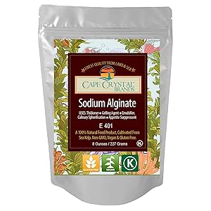Sodium Alginate 100% Food Grade | Natural Thickening Powder & Gelling Agent for Cooking ( 8 Oz)
