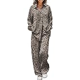 Ekouaer Womens Satin Silky Pajama Set 2 Piece Print PJs Soft Loungewear Button Down Sleepwear with Elastic Waist Long Pants