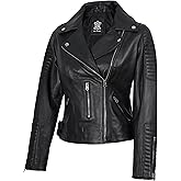 Decrum Leather Jacket Women - Casual Asymmetrical Stylish Real Lamsbkin Leather Jackets for Women