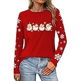 Grezea Christmas Shirts for Women：Merry and Bright T Shirt Long Sleeve Xmas Gift Shirts Christmas Vacation Tees