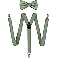TIE G Solid Color Men's Suspender + Woven Bow Tie Set for Wedding : Vivid Color, Adjustable Brace, Strong Clip, Elastic Band