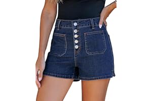 luvamia Jean Shorts Womens High Waisted Trendy Button Fly Patch Pocket Side Split Casual Summer Stretchy Denim Shorts