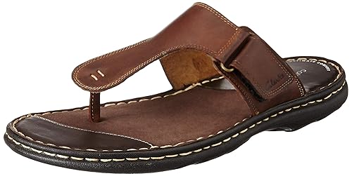 clarks brown leather flip flops