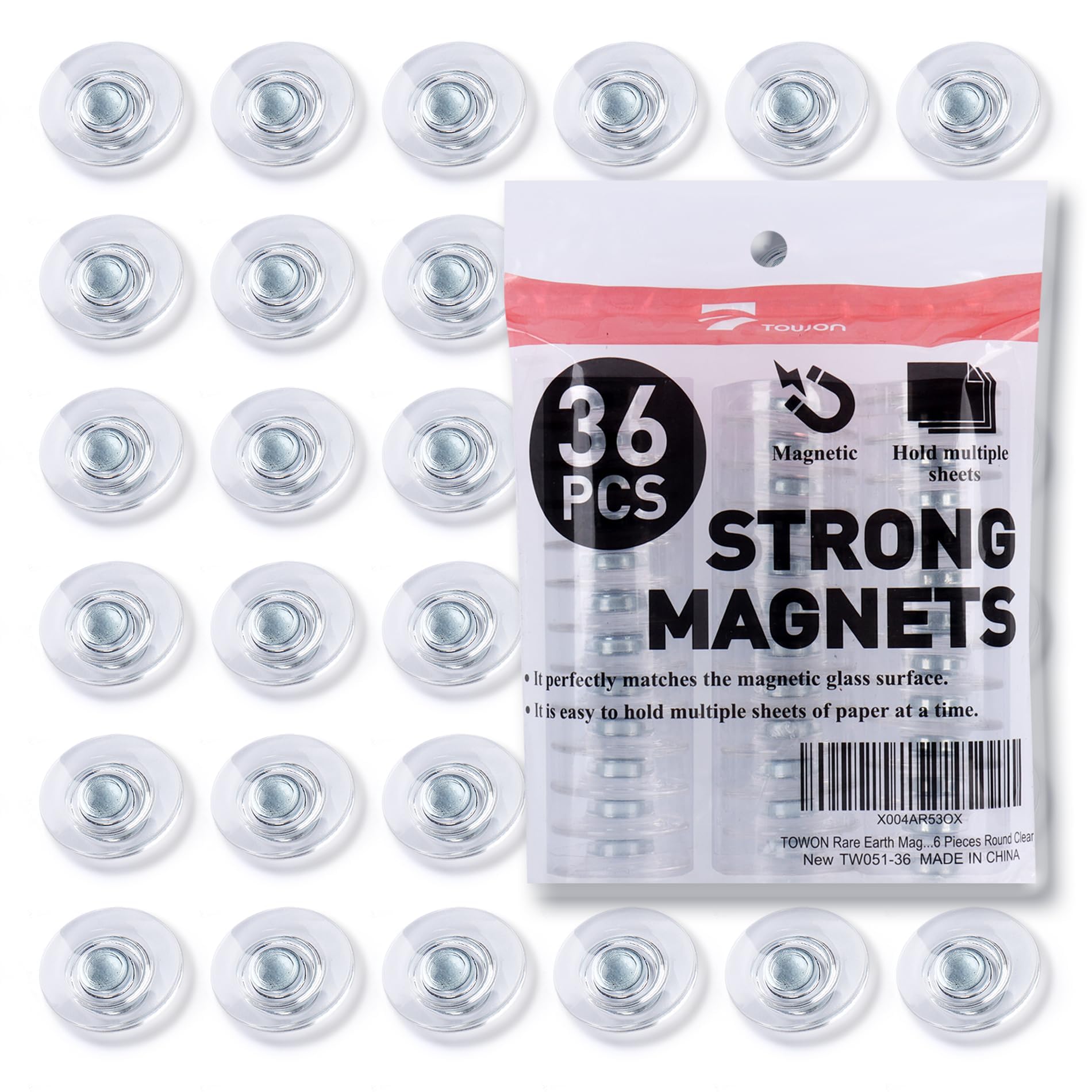 Photo 1 of TOWON Rare Earth Magnets Large, Strong Magnets for Glass Whiteboard and Dry Erase Board, 36 Pieces Round Clear