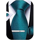 DiBanGu Mens Silk Necktie Solid Color Tie and Pocket Square Cufflink Tie Clip Set Woven Plain Ties for Men Wedding Party