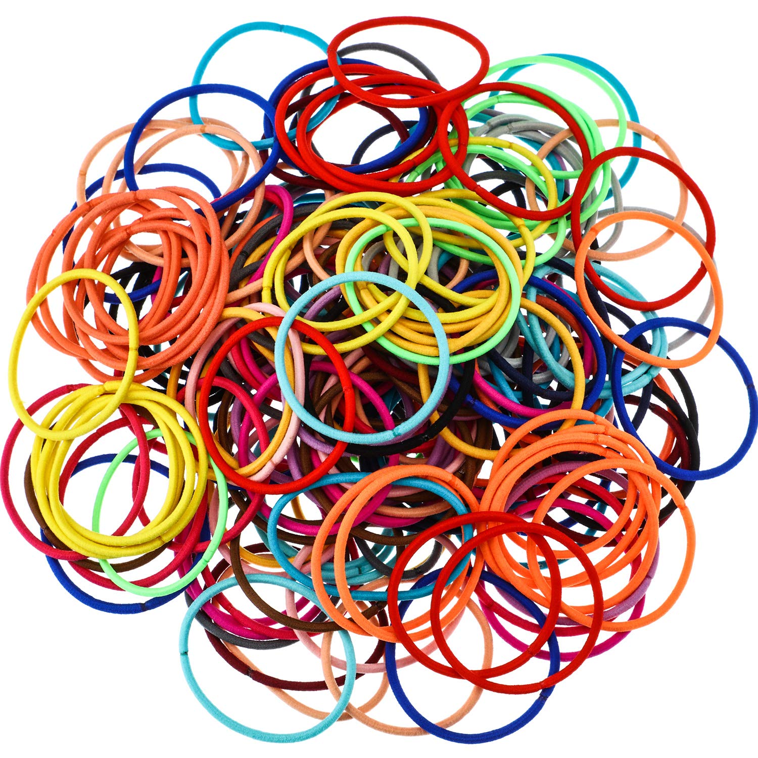 200 Pack No-metal Hair Elastics Hair Ties Ponytail Holders Hair Bands (3 mm, Multicolor) : Beauty