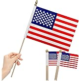 LoveVC 12Pcs 8×12 Inch Small American Flags on Stick Mini USA Flags US Handheld Flag for Outside,Veterans Day Memorial Day 4th of July Independence Day Decorations