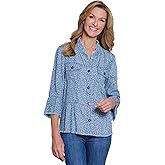 MULTIPLES Women's 3/4 Flounce Sleeve 2-Pocket Button Front Peplum Jacket