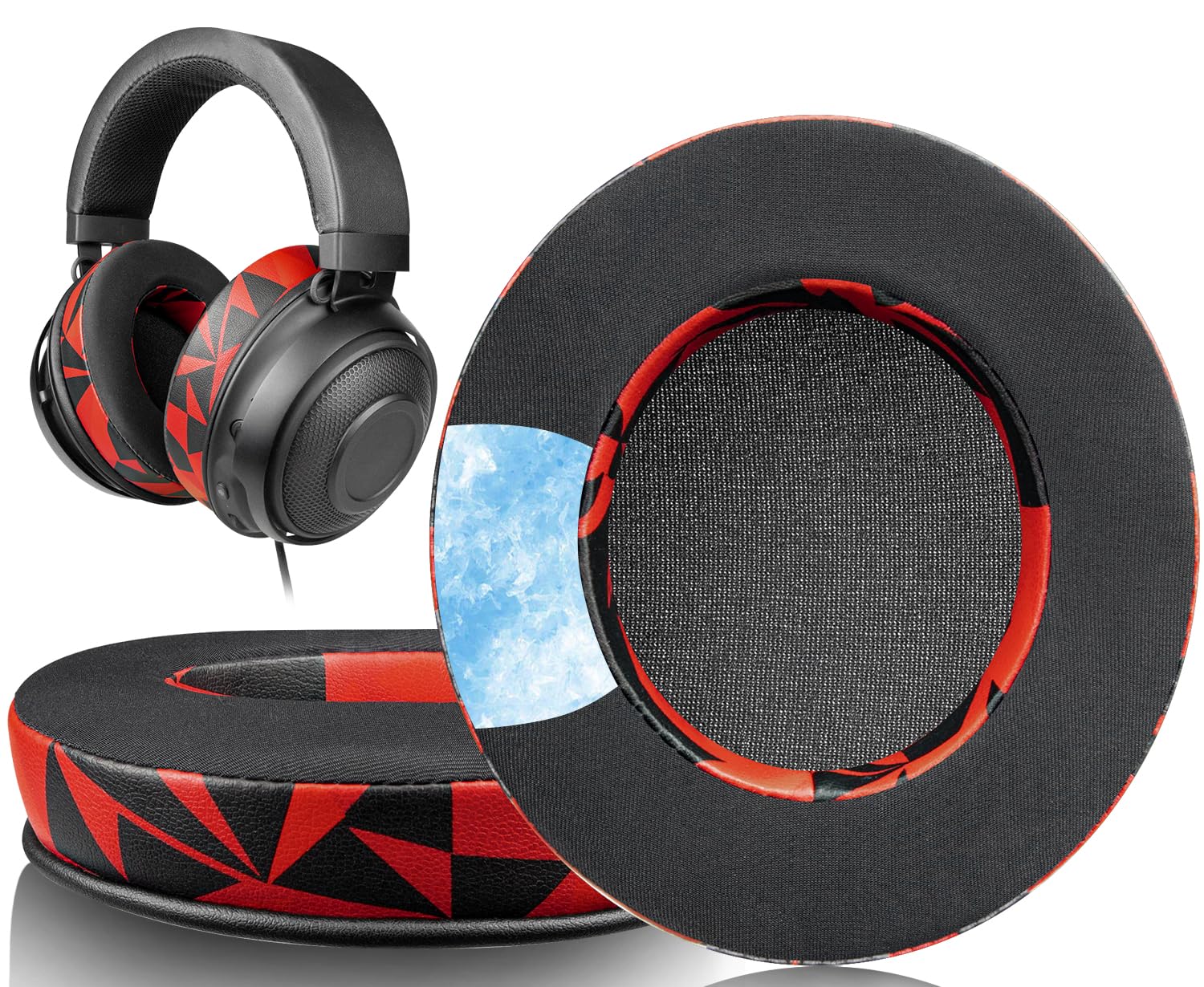 SOULWIT Cooling-Gel Ear Pads Cushions Replacement, for Razer Kraken 2019/Tournament Edition/Ultimate/Kitty, Earpads for Nari/Essential/Ultimate, Kraken X/V3 X Headset - Red Storm — image 1