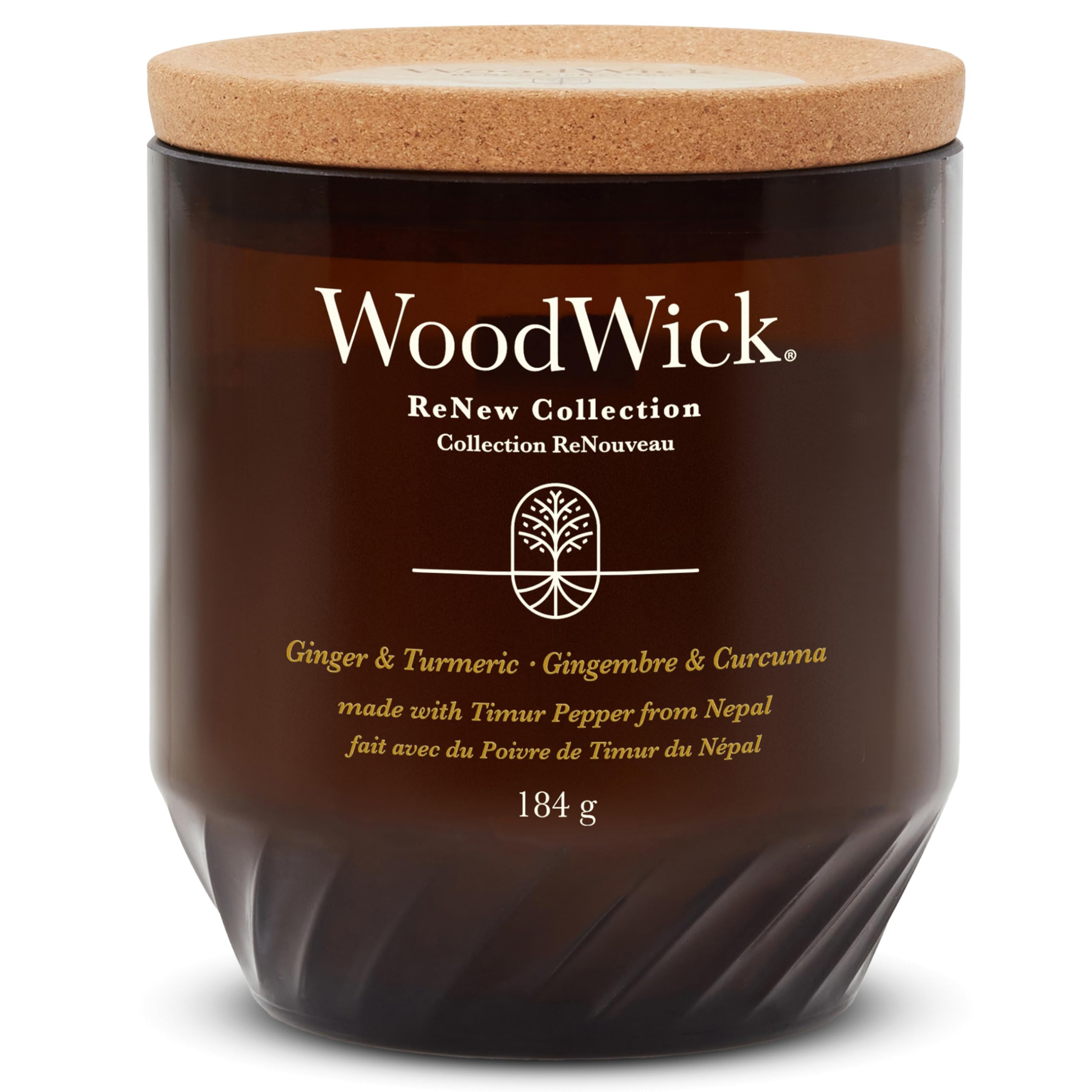 WoodWick Renew Scented Candle with Crackling Wick | Ginger & Turmeric Medium Candle | Plant Based Soy Coconut Wax Blend | Made with Recycled Materials | Perfect Gifts for Women