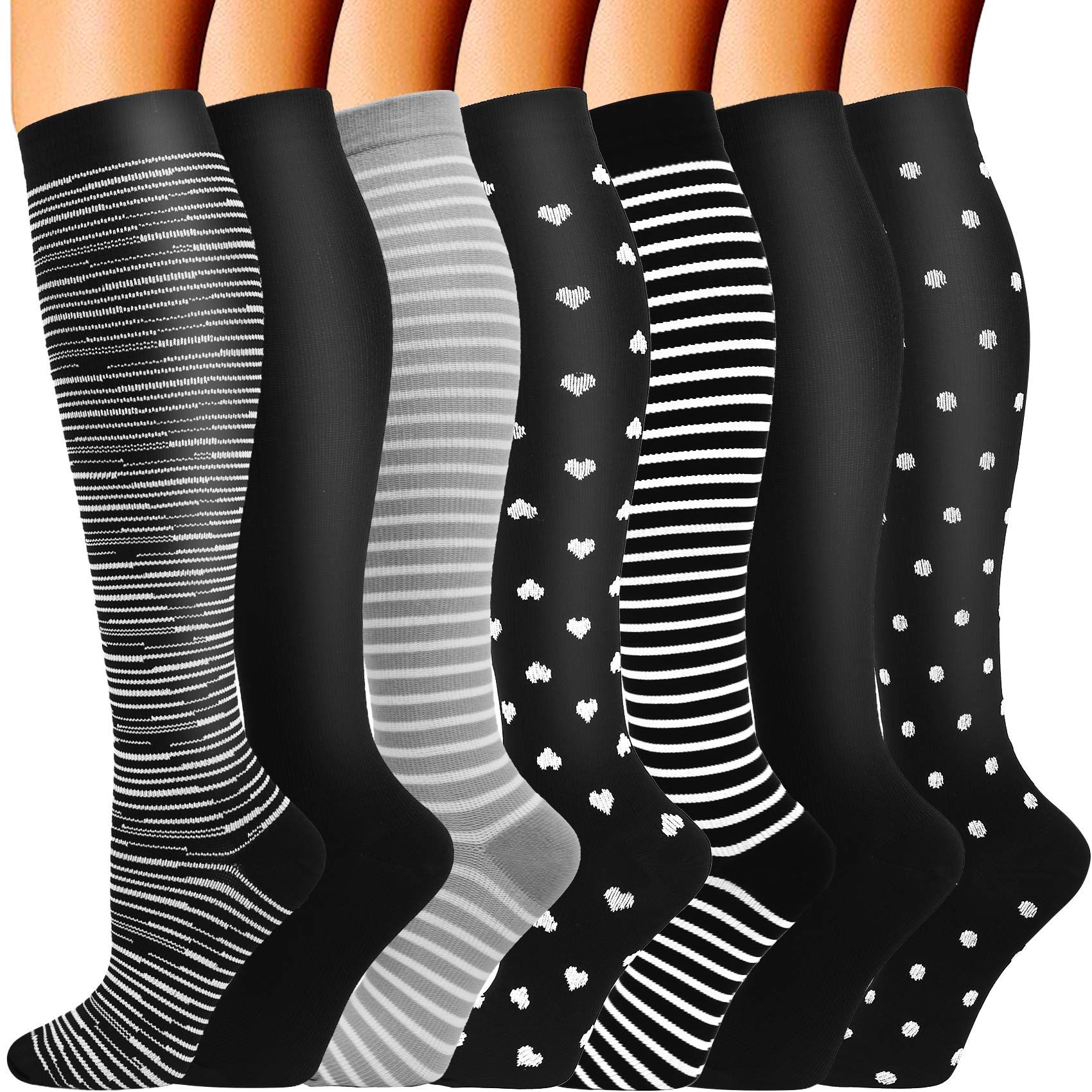 Photo 1 of Double Couple 7 Pairs Copper Compression Socks for Men Women 20-30 mmHg Knee High Stockings, XX-Large