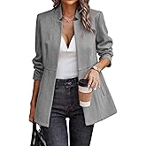 ELLEVEN Women’s Open Front Herringbone Blazer-Business Casual Long Sleeve Work Jacket with Full Lining and Padded Shoulders
