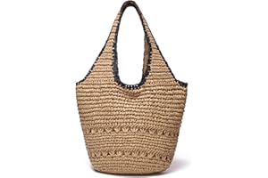 JOLLQUE Straw Beach Bag for Women, Raffia Tote Large Summer Beach Purse Woven Shoulder Bags Boho Vacation Handbag with Zipper