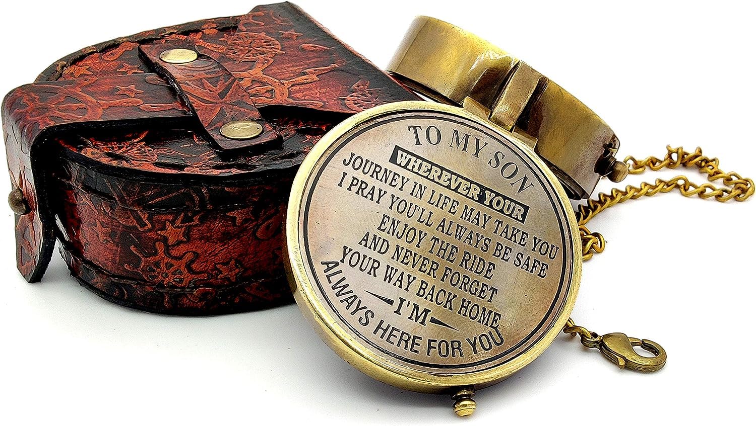 Brass Compass for Son/Gift from Dad and Mom, Father & Mother's Love, Leather Case