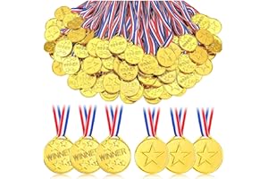 GCTWFYK 100 Pcs Plastic Gold Winner Medals for Kids, Award Medals Bulk with Ribbon for Sports Party Favors, Games Competition, Spelling Bee and Decorations