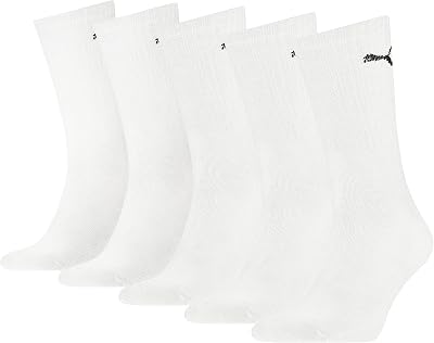 PUMA Unisex Crew Socks White 3-5 UK Multipack Five Pairs