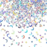 Tyqour 6000 PCS Star Confetti Star Glitter Moon Confetti Paper Holographic Metallic Paper for Party Decorations, Wedding, Birthday, Halloween, Christmas Decoration, 45g