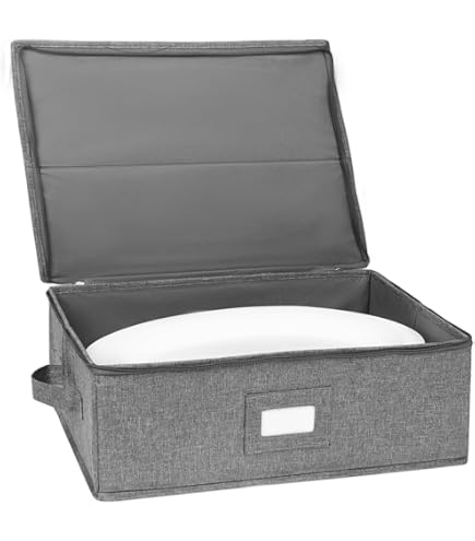 Hard Shell China Storage Containers – 6 Piece Set For Plates, Mugs & Glasses (Grey) - View #10