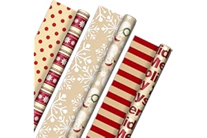 Hallmark Reversible Christmas Wrapping Paper (3 Rolls: 120 sq. ft. ttl) Merry Holidays, Snowflakes, Snowmen, Red Stripes