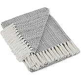 DII Herringbone Striped Collection Cotton Throw Blanket, 50x60, Gray