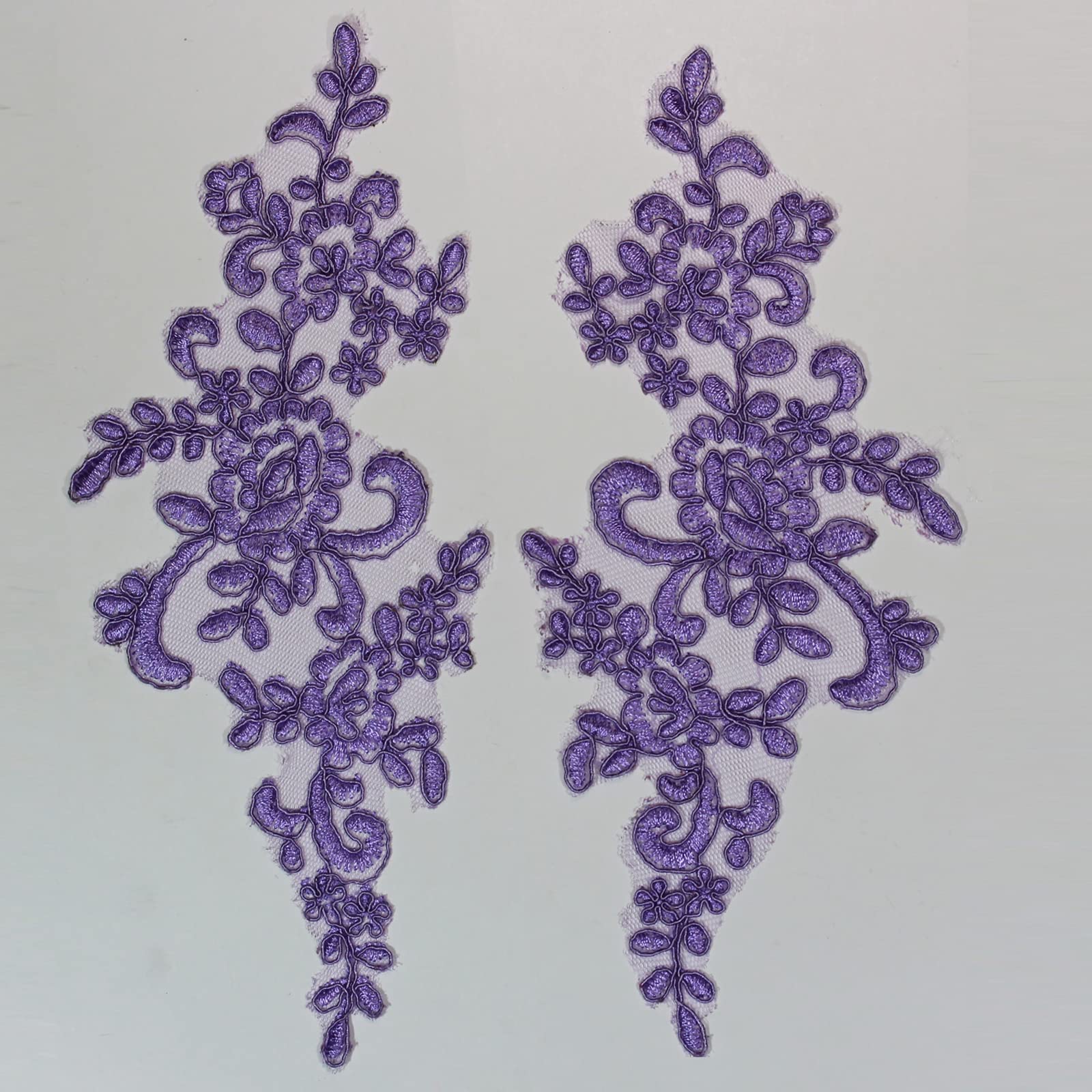 4 X Corded Embroidery Floral Lace Applique Wedding Motif Sew On Size: 25 cm x 12 cm :#39A (Purple)