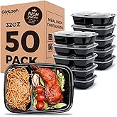 50 Pack (100-Piece) 32 oz Sturdy Leakproof 2-Compartment Meal Prep Containers with Lids, Plastic Food Storage Containers for Lunch, Microwave, Freezer, and Dishwasher Safe Takeout Containers