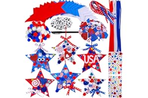 Winlyn 18 Sets 4th of July Craft Kits Patriotic Kids Crafts DIY Patriotic Star Ornaments Decorations Art Sets Red White Blue Star Foam Shapes Patriotic Foam Stickers for Classroom Party Activities
