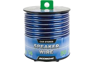 Scosche KS1450CS 14 Gauge CCA Car Stereo Speaker Wire - 14 AWG Audio Cable for Automotive Sound Systems - Copper Clad Aluminium 50 Foot Spool