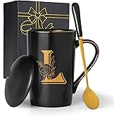 Jmugmt Letter L Personalized Initial Mugs with Flower, Letter L Personalized Coffee Mug, Customized Cool Letters Mugs for Women, Bridal Shower Gifts, Women's Initials Gifts Mug 14 OZ Matte Black