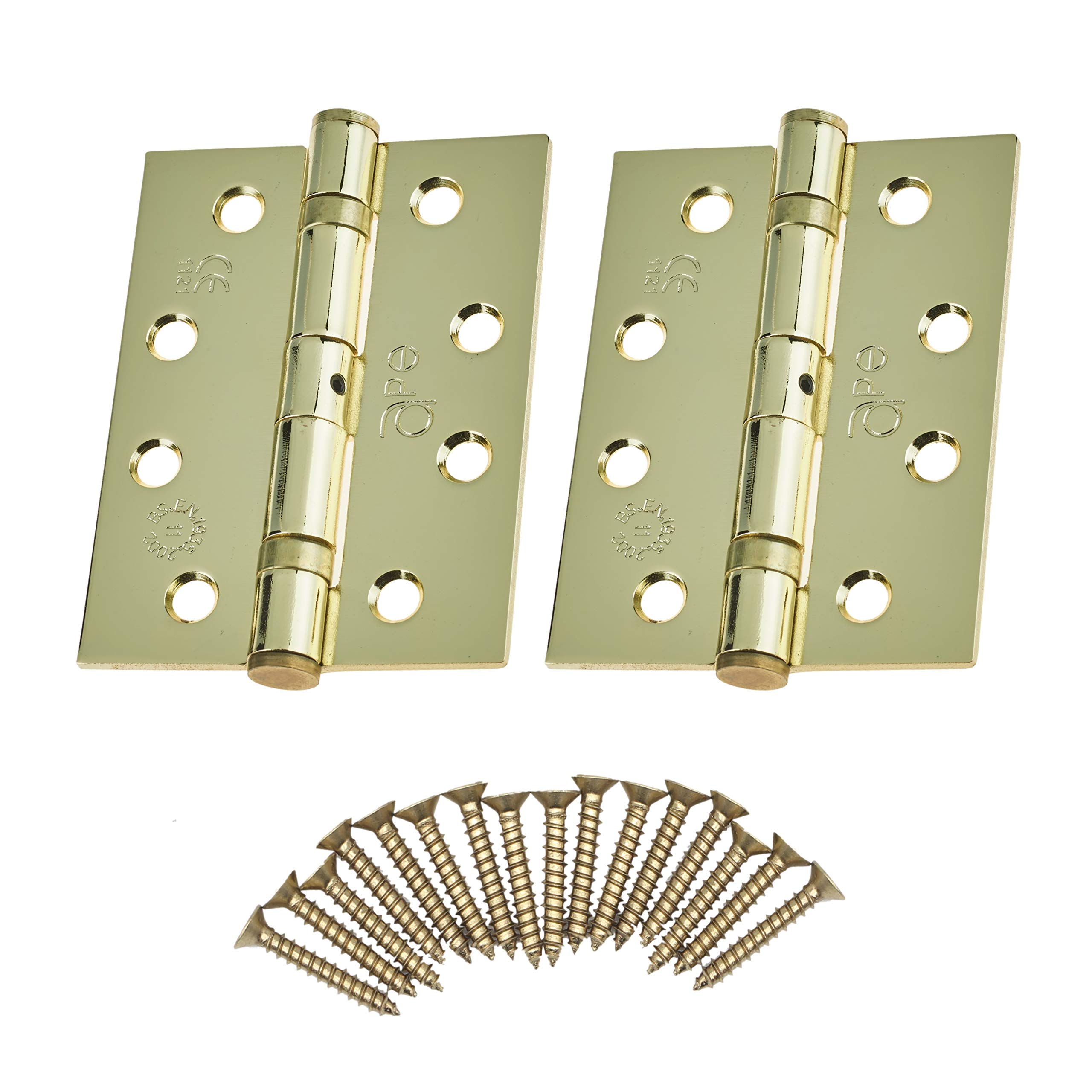Door Hinges 4" 102mm Ball Bearing 1 Pair Pack [2 Hinges & Screws] Polished Brass Finish
