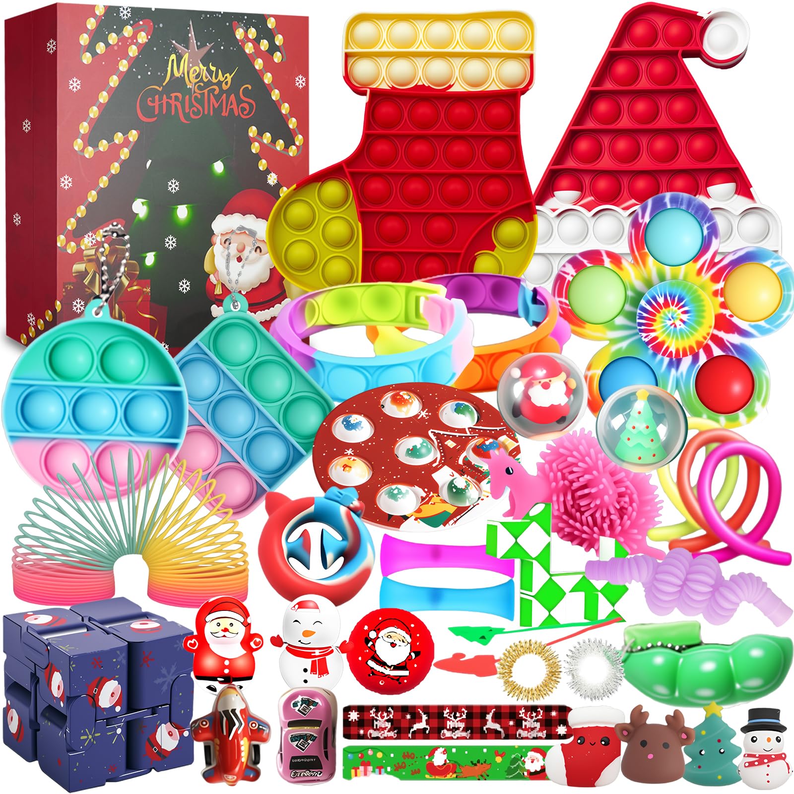 vita dennis Christmas Fidget Advent Calendar 2025 with 36 Pcs Fidget Toys for Kids and Adults, Sensory Stress Reliever Toy for Anxiety ADHD, Squeeze Toy Family Games Holidays Party Gift Box Set (UV）