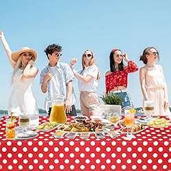 WNINK 6 Pack Red and White Polka Dot Tablecloths